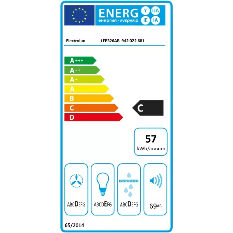 Iebūvējamais nosūcējs Electrolux Serie 300 LFP326AB, LED, 57 dB