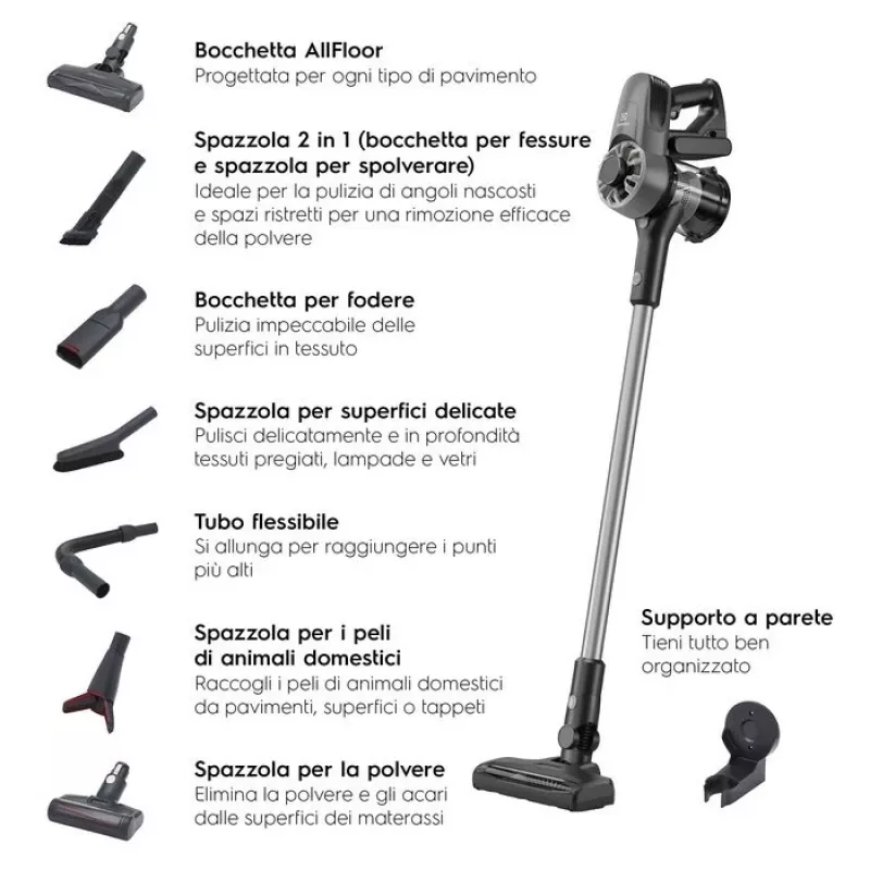Electrolux EP31CB21GP 2-in-1 stick vacuum baterija Dry Cyclonic Bagless 0.5 L 15 W pelēka, Tungsten 2 Ah