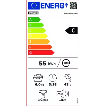 Samsung WW60A3120BE/LE veļas mašīna ar priekšējo ielādi 6 kg 1200 RPM balta