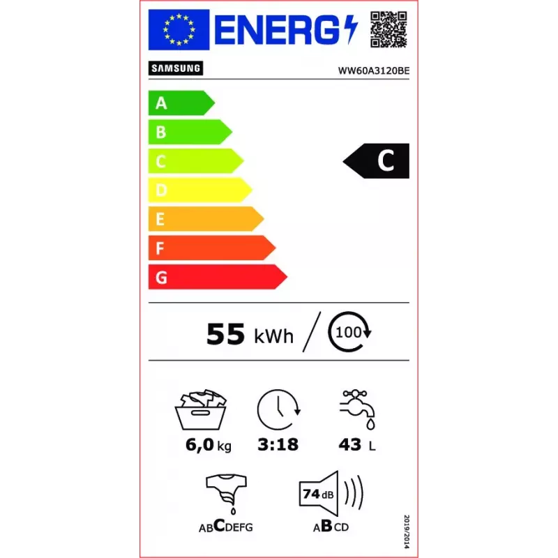 Samsung WW60A3120BE/LE veļas mašīna ar priekšējo ielādi 6 kg 1200 RPM balta