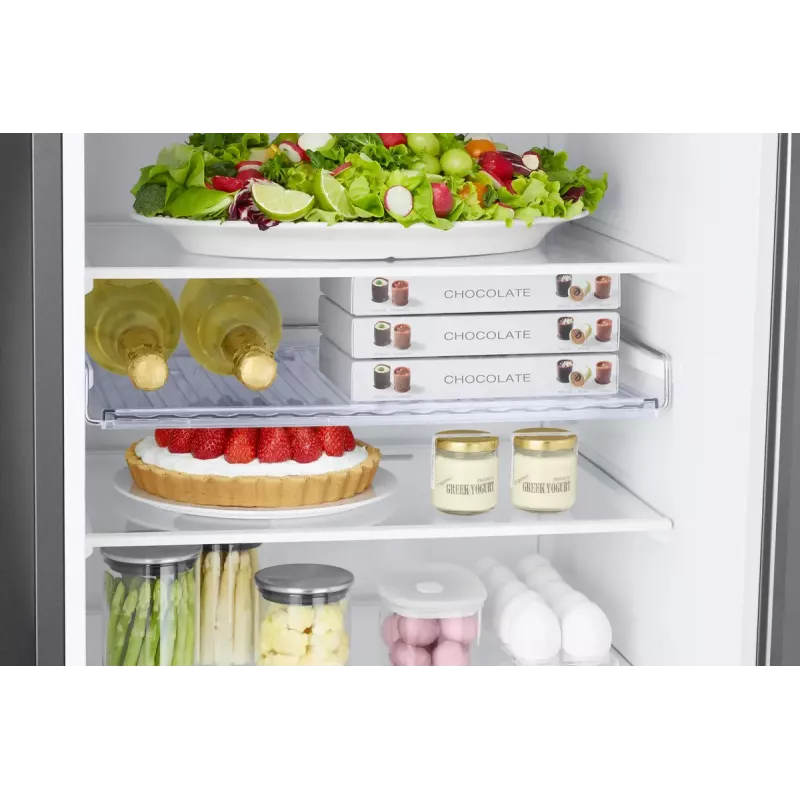 Brīvi stāvošs ledusskapis Samsung RB38C6B2E22 ar No Frost, labās puses eņģes, 35 dB, energoklase E, 8 kg/24h sasaldēšanas jauda, 4 plaukti, 2 dārzeņu atvilktnes, melns