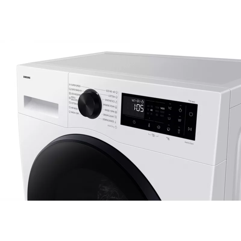 Samsung WD90DG5G34BELE veļas mazgājamā mašīna ar žāvētāju Brīvi stāvoša Ielādējama no priekšas Balta