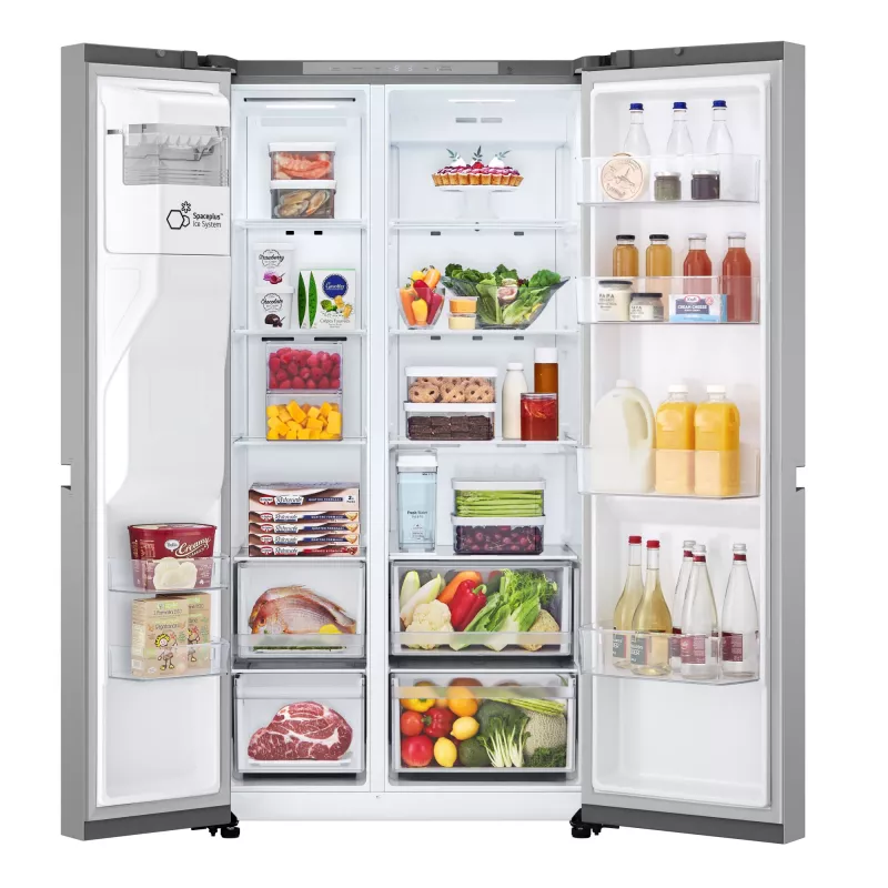 LG GSLC41PYPE sānu pret sānu ledusskapis, 641 l kopā, ledusskapis 420 l / saldētava 221 l, brīvstāvošs, sudraba