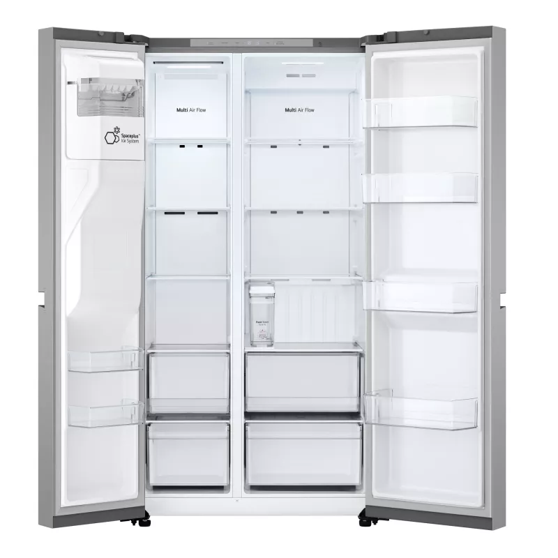 LG GSLC41PYPE sānu pret sānu ledusskapis, 641 l kopā, ledusskapis 420 l / saldētava 221 l, brīvstāvošs, sudraba