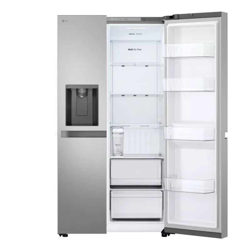 LG GSLC41PYPE sānu pret sānu ledusskapis, 641 l kopā, ledusskapis 420 l / saldētava 221 l, brīvstāvošs, sudraba
