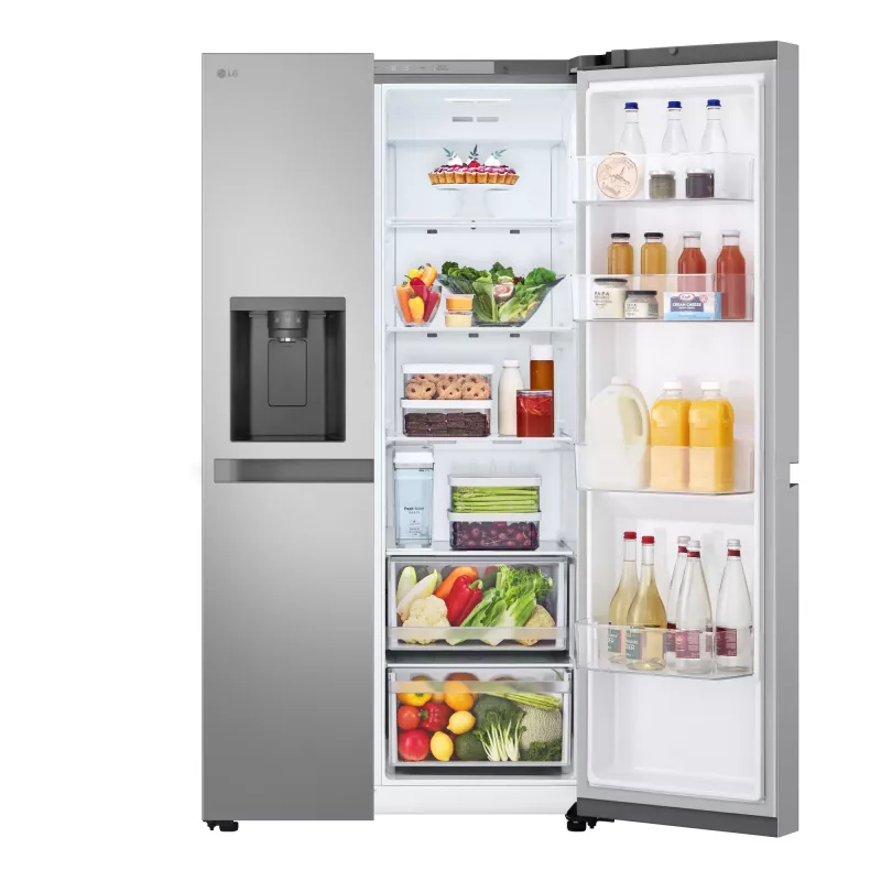 LG GSLC41PYPE sānu pret sānu ledusskapis, 641 l kopā, ledusskapis 420 l / saldētava 221 l, brīvstāvošs, sudraba