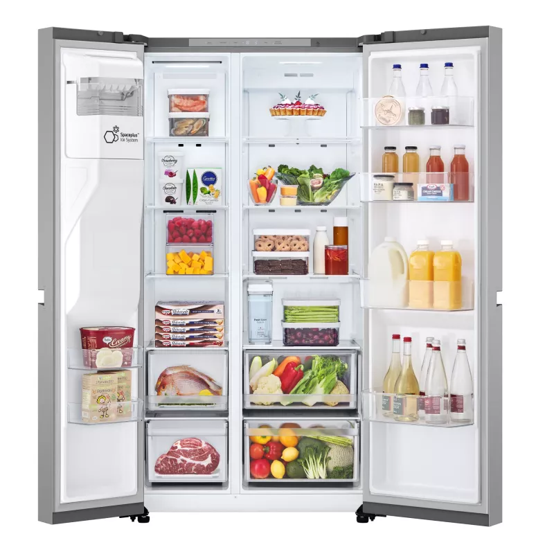 LG GSLC41PYPE sānu pret sānu ledusskapis, 641 l kopā, ledusskapis 420 l / saldētava 221 l, brīvstāvošs, sudraba