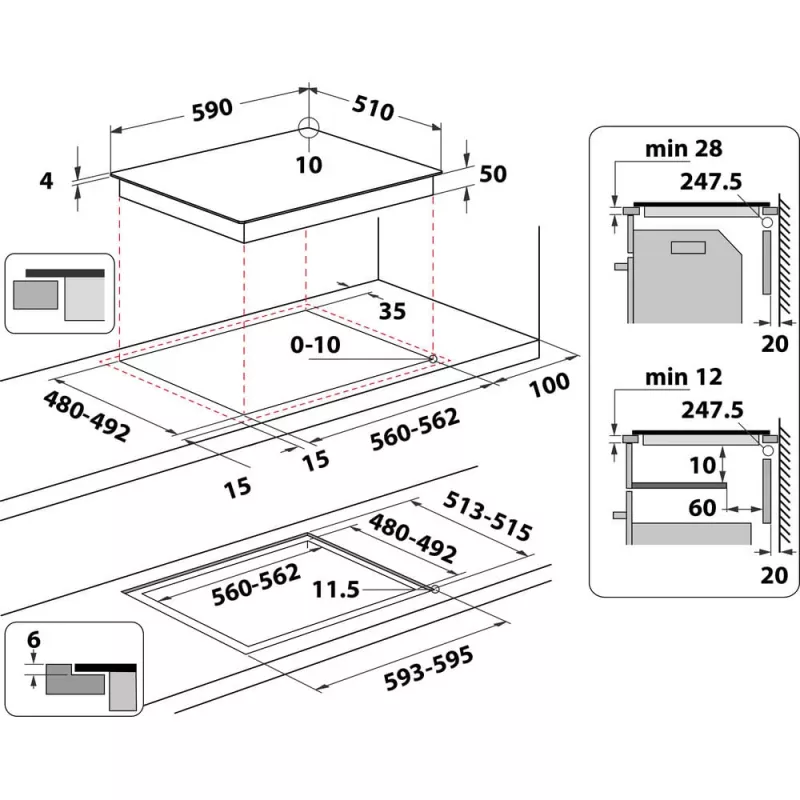 Whirlpool WB S2560 NE melna iebūvējama 59 cm zonu indukcijas plīts virsma 4 zonām