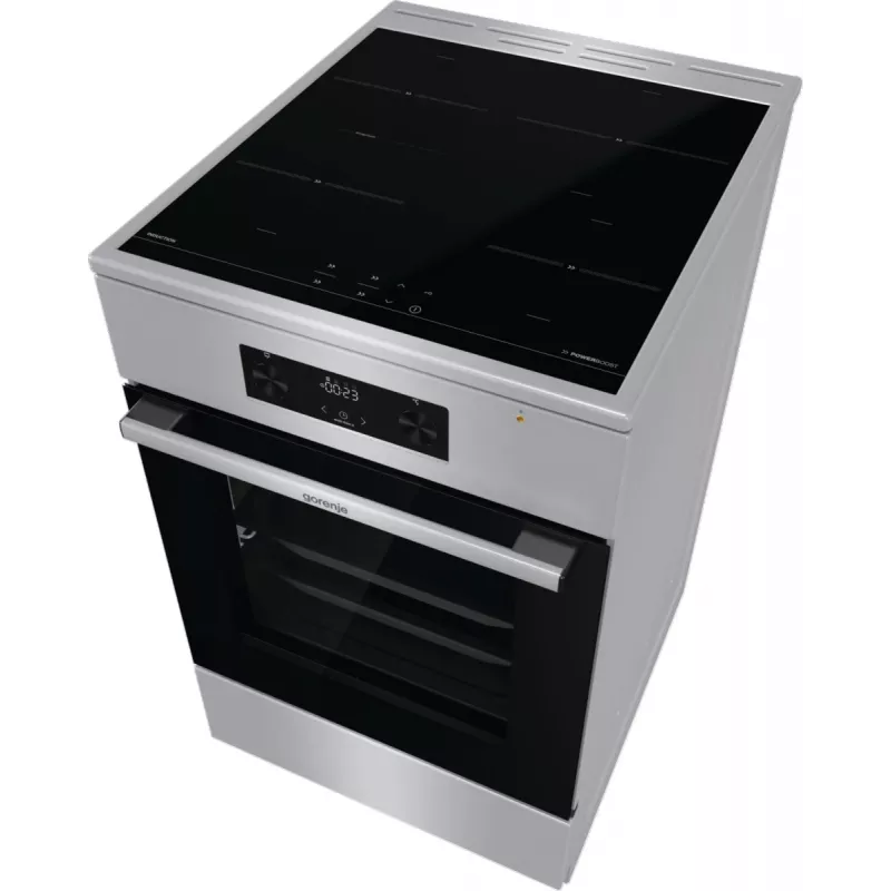 Gorenje 740742 plīts Brīvi stāvoša plīts Elektriskā Zonas indukcijas plīts virsma Melna, Nerūsējošais tērauds