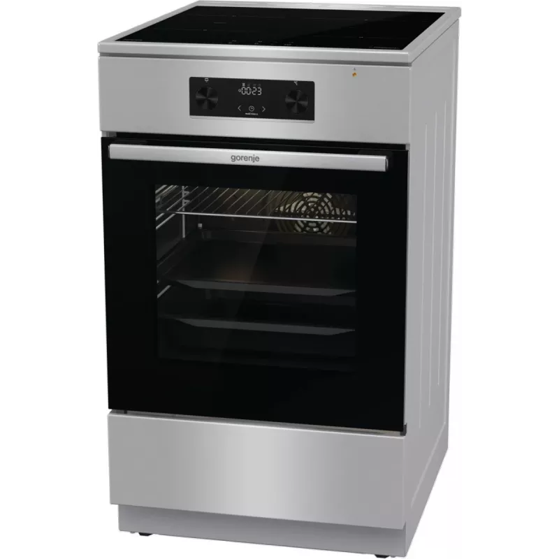Gorenje 740742 plīts Brīvi stāvoša plīts Elektriskā Zonas indukcijas plīts virsma Melna, Nerūsējošais tērauds