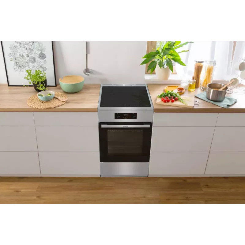 Gorenje 740742 plīts Brīvi stāvoša plīts Elektriskā Zonas indukcijas plīts virsma Melna, Nerūsējošais tērauds
