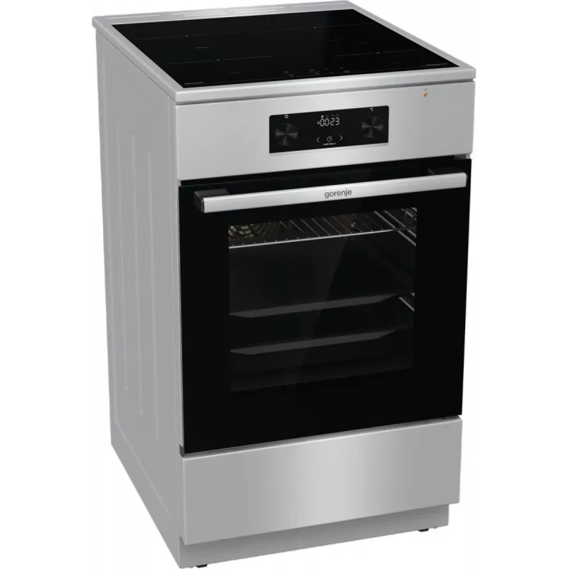 Gorenje 740742 plīts Brīvi stāvoša plīts Elektriskā Zonas indukcijas plīts virsma Melna, Nerūsējošais tērauds