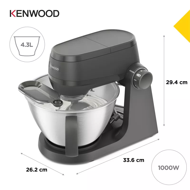 Virtuves kombains Kenwood KHC30.070GY — 1000 W, 4,3 l nerūsējošā tērauda bļoda, rotācijas vadība, pelēks