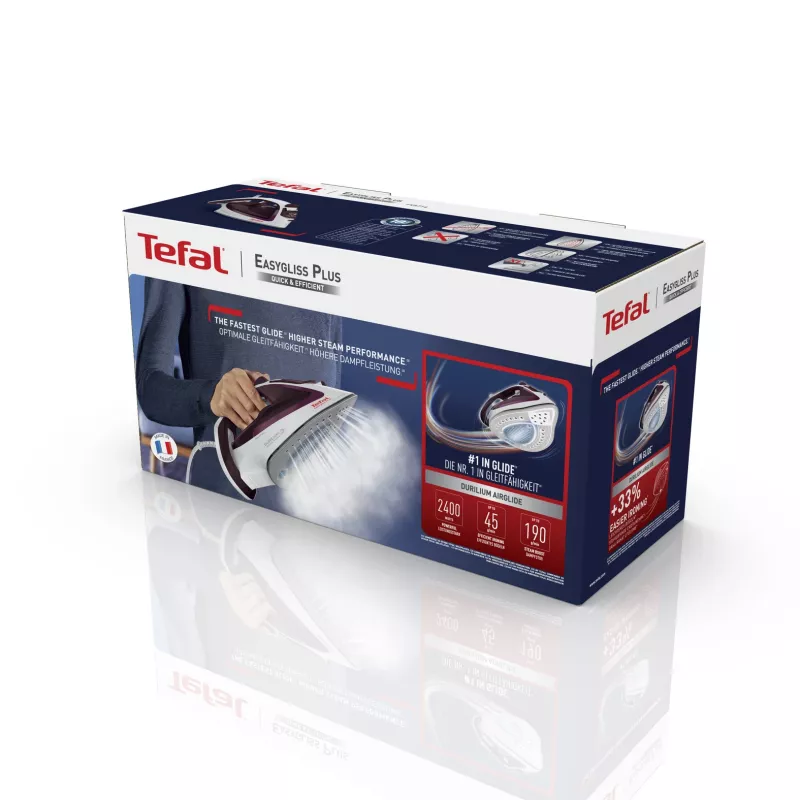 Tefal EasyGliss Plus FV5714 gludeklis Sausais un tvaika gludeklis Durilium zole 2400 W Bordo, Balts