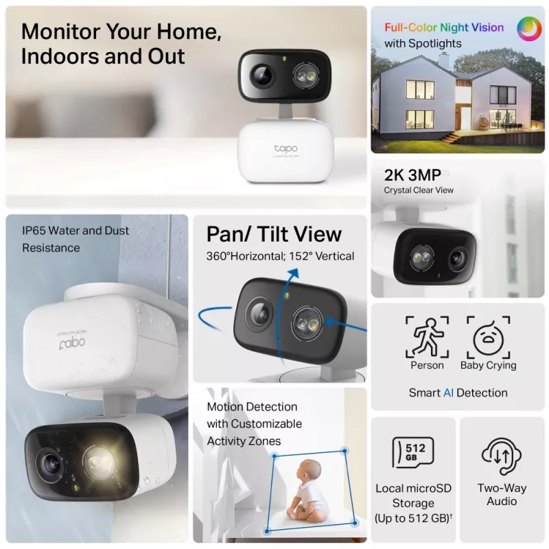 TP-Link Tapo C216 Box IP drošības kamera Iekštelpām 2304 x 1296 pikseļi Griesti/Siena/Galds