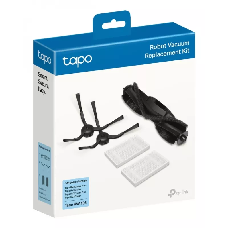 TP-Link Tapo robotu putekļsūcēja rezerves komplekts, piederumu komplekts, robotu putekļsūcējs, melns, balts, Tapo RV30 Max Plus, Tapo RV30 Max, Tapo RV20 Max Plus, Tapo RV20 Max, piekaramais iepakojums, 183 mm