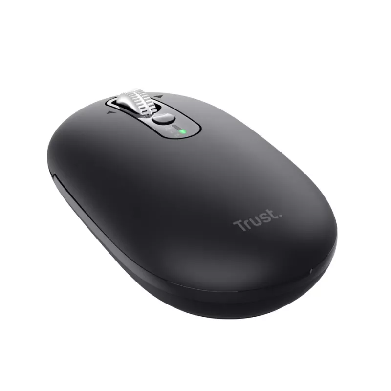 Pele TRUST Seron plāns Multi — piemērota abām rokām biroja pele, optiskā 3200 DPI, RF bezvadu + Bluetooth, 7 pogas, melna