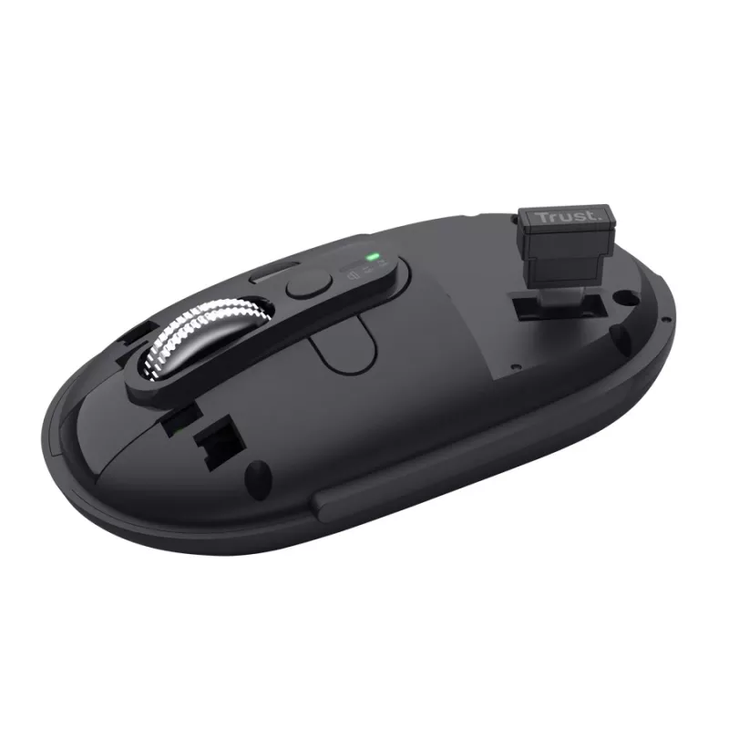 Pele TRUST Seron plāns Multi — piemērota abām rokām biroja pele, optiskā 3200 DPI, RF bezvadu + Bluetooth, 7 pogas, melna