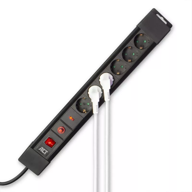ACT strāvas sadalītājs ar 6 rozetēm un pārsprieguma aizsardzību, 6 maiņstrāvas ligzdas, F tips, 230 V, 16 A, 1,5 mm², tips F (Schuko)