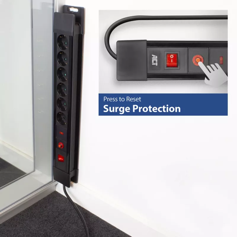 ACT strāvas sadalītājs ar 6 rozetēm un pārsprieguma aizsardzību, 6 maiņstrāvas ligzdas, F tips, 230 V, 16 A, 1,5 mm², tips F (Schuko)