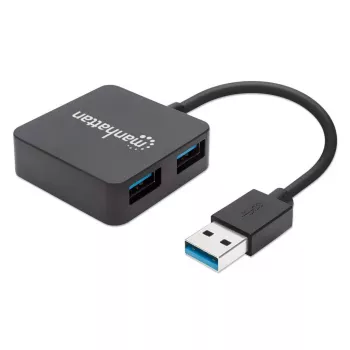 Manhattan USB-A 4 portu centrmezgls, 4x USB-A porti, 5 Gbps (USB 3.2 Gen1 jeb USB 3.0), darbināms no USB (ārējais barošanas avots nav nepieciešams). Ātrā uzlāde: 1 ports līdz 0,9 A; uzlādei caur 4 portiem nepieciešams ārējais barošanas avots (nav iekļauts), Ekvivalents ST4300MINU3B
