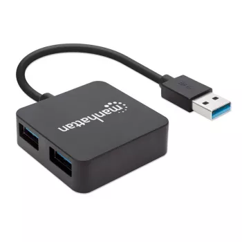 Manhattan USB-A 4 portu centrmezgls, 4x USB-A porti, 5 Gbps (USB 3.2 Gen1 jeb USB 3.0), darbināms no USB (ārējais barošanas avots nav nepieciešams). Ātrā uzlāde: 1 ports līdz 0,9 A; uzlādei caur 4 portiem nepieciešams ārējais barošanas avots (nav iekļauts), Ekvivalents ST4300MINU3B