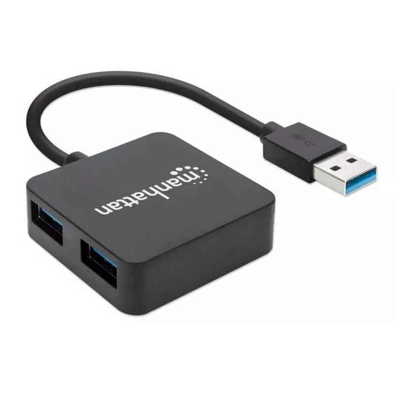 Manhattan USB-A 4 portu centrmezgls, 4x USB-A porti, 5 Gbps (USB 3.2 Gen1 jeb USB 3.0), darbināms no USB (ārējais barošanas avots nav nepieciešams). Ātrā uzlāde: 1 ports līdz 0,9 A; uzlādei caur 4 portiem nepieciešams ārējais barošanas avots (nav iekļauts), Ekvivalents ST4300MINU3B