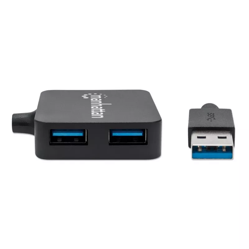 Manhattan USB-A 4 portu centrmezgls, 4x USB-A porti, 5 Gbps (USB 3.2 Gen1 jeb USB 3.0), darbināms no USB (ārējais barošanas avots nav nepieciešams). Ātrā uzlāde: 1 ports līdz 0,9 A; uzlādei caur 4 portiem nepieciešams ārējais barošanas avots (nav iekļauts), Ekvivalents ST4300MINU3B