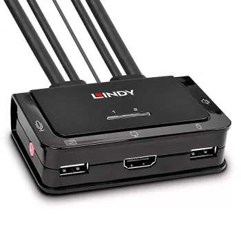 Lindy 2 pieslēgvietu HDMI 4K30, USB 2.0 un audio kabeļa KVM slēdzis, 1920 x 1080 pikseļi, melns