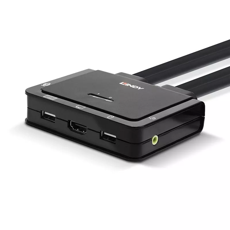 Lindy 2 pieslēgvietu HDMI 4K30, USB 2.0 un audio kabeļa KVM slēdzis, 1920 x 1080 pikseļi, melns
