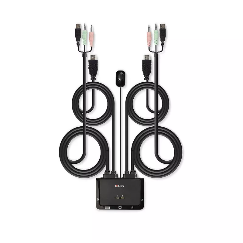 Lindy 2 pieslēgvietu HDMI 4K30, USB 2.0 un audio kabeļa KVM slēdzis, 1920 x 1080 pikseļi, melns