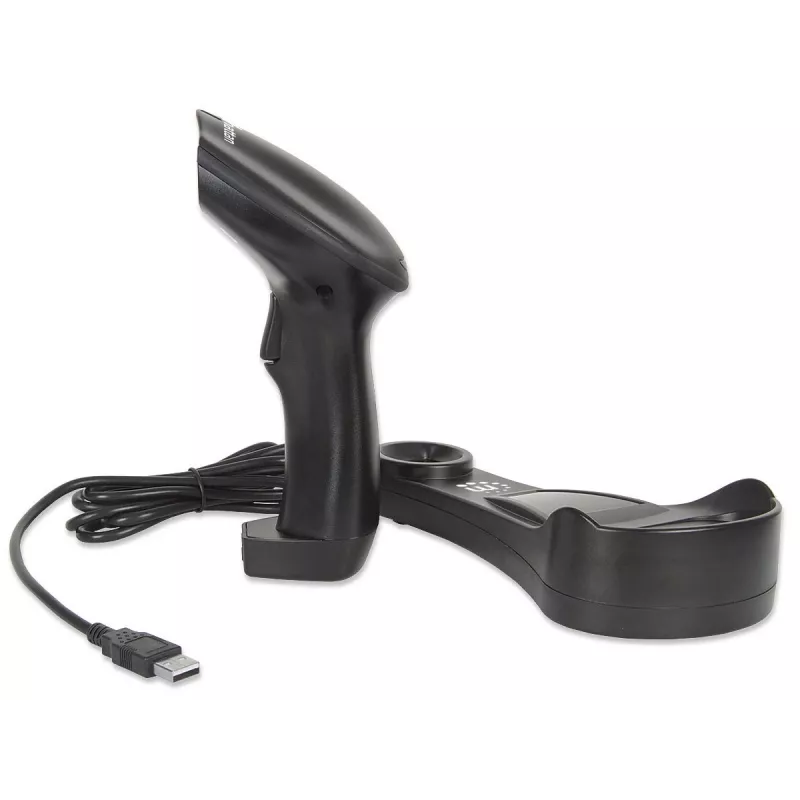 Manhattan Wireless Linear Handheld CCD Barcode Scanner, Bluetooth, 500mm Scan Depth, up to 80m effective range (line of sight), Max Ambient Light 100,000 lux (sunlight), EU/US/UK/AU interchangeable plug, Melns, Three Year Warranty