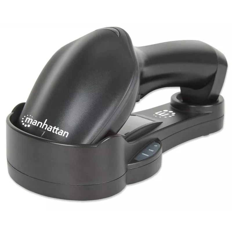 Manhattan Wireless Linear Handheld CCD Barcode Scanner, Bluetooth, 500mm Scan Depth, up to 80m effective range (line of sight), Max Ambient Light 100,000 lux (sunlight), EU/US/UK/AU interchangeable plug, Melns, Three Year Warranty