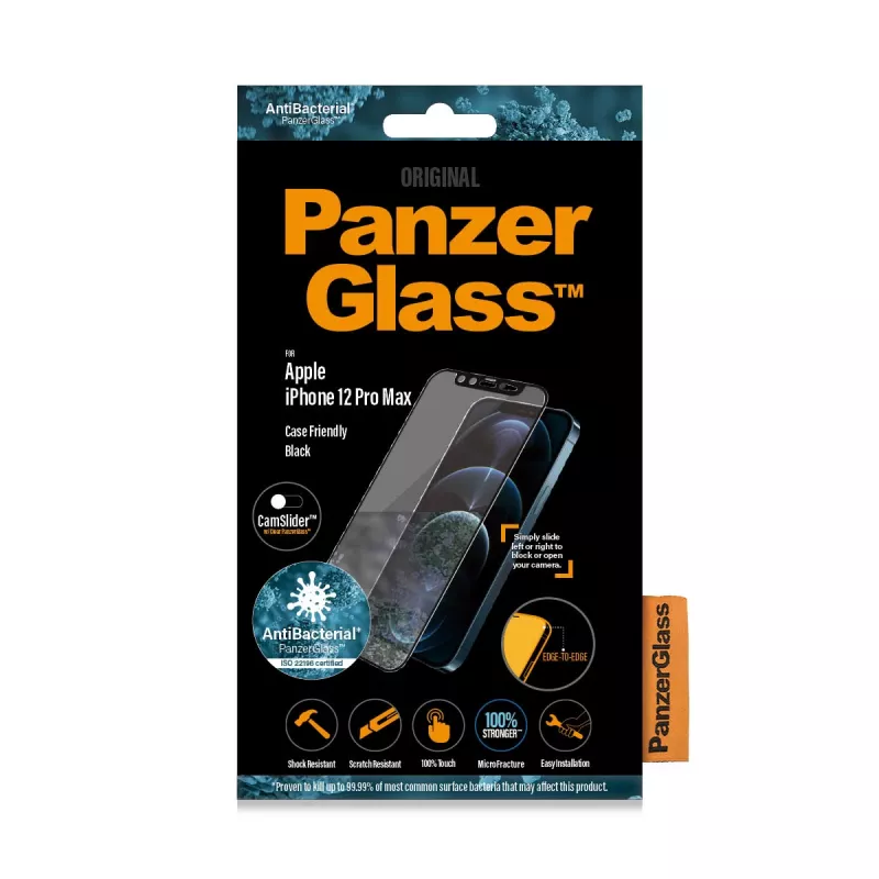 PanzerGlass® CamSlider® ekrāna aizsargs iPhone 12 Pro Max | Pilna pārklājuma