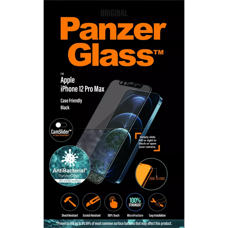 PanzerGlass® CamSlider® ekrāna aizsargs iPhone 12 Pro Max | Pilna pārklājuma