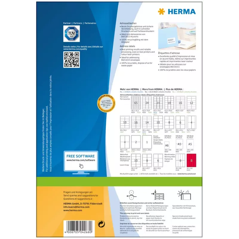 Adrešu uzlīmes Premium HERMA A4 99.1x57 mm 1000 gab.