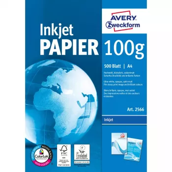 Drukas papīrs A4 Avery Bright balta tintes printeriem 500 lapas