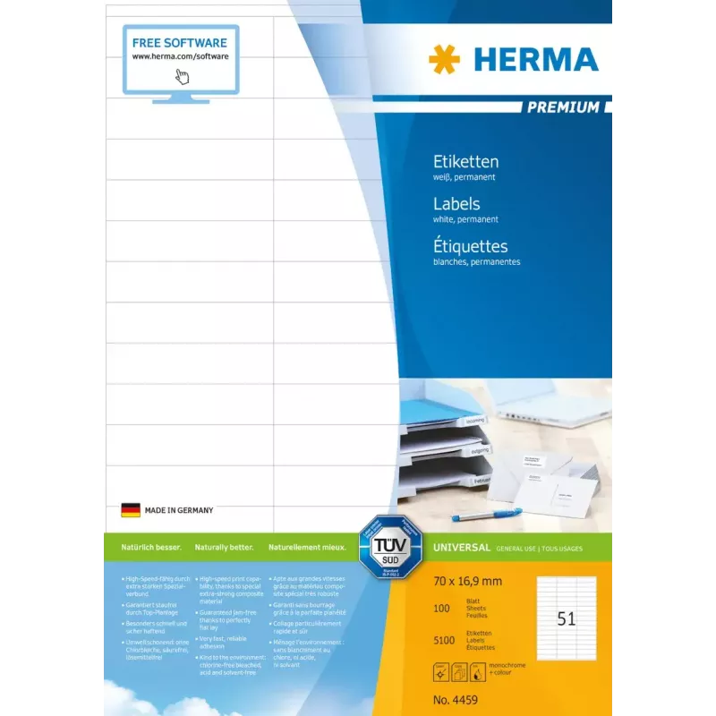 Pašlīmējošā printera etiķete HERMA Premium A4 70x16.9 mm