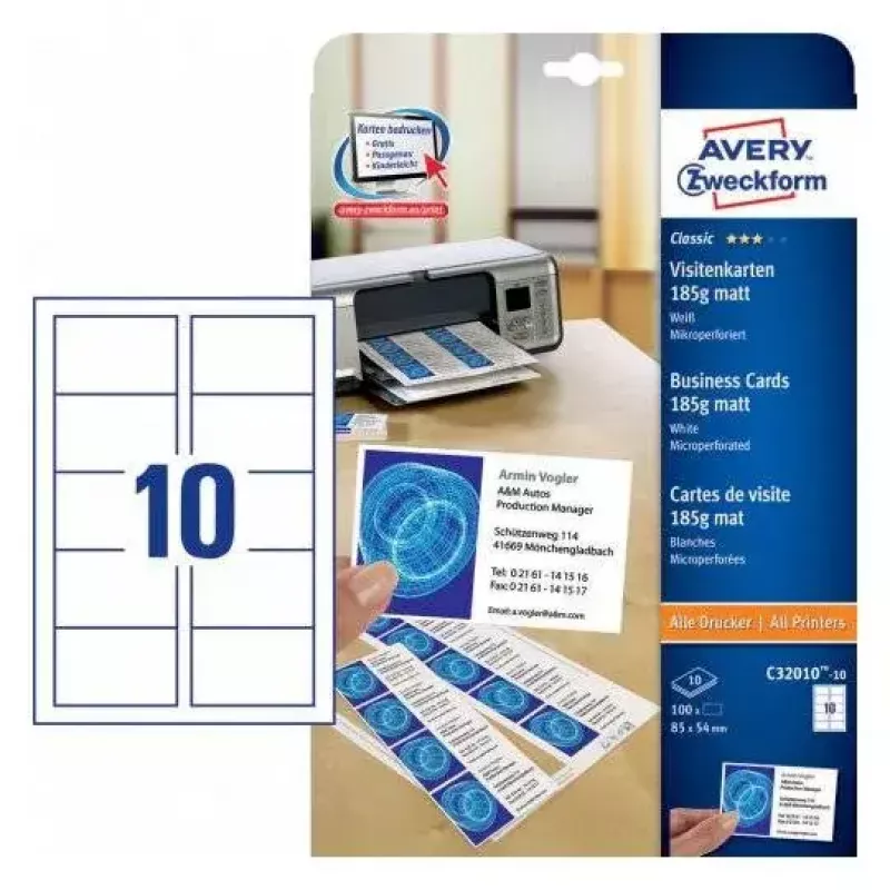 Vizītkartes Avery C32010-10