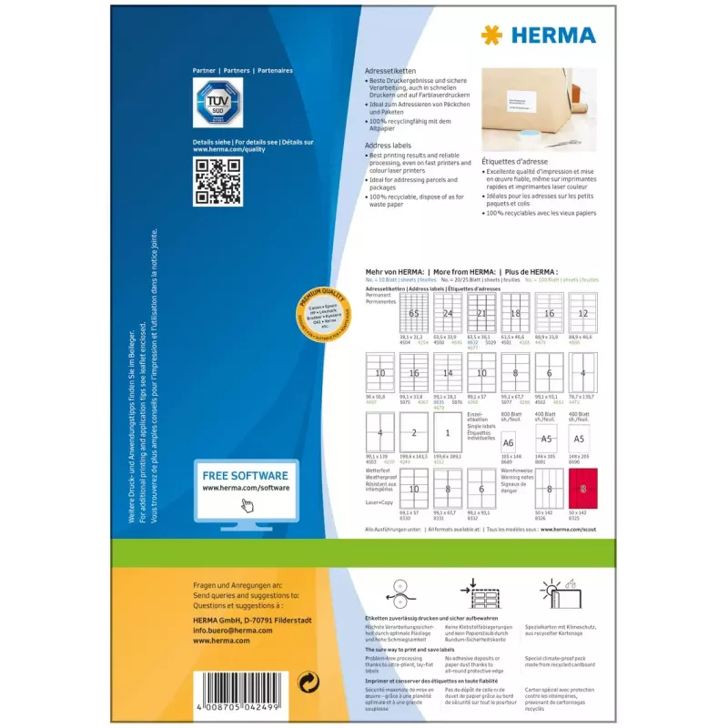 Adrešu uzlīmes Premium HERMA A4 199,6x143,5 mm 200 gab.