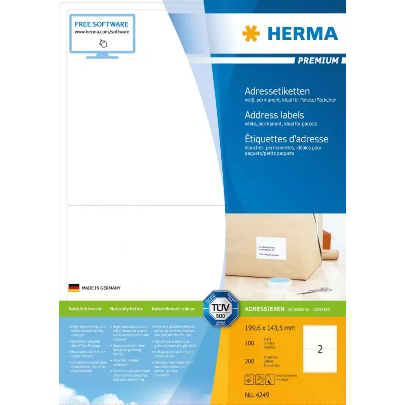 Adrešu uzlīmes Premium HERMA A4 199,6x143,5 mm 200 gab.