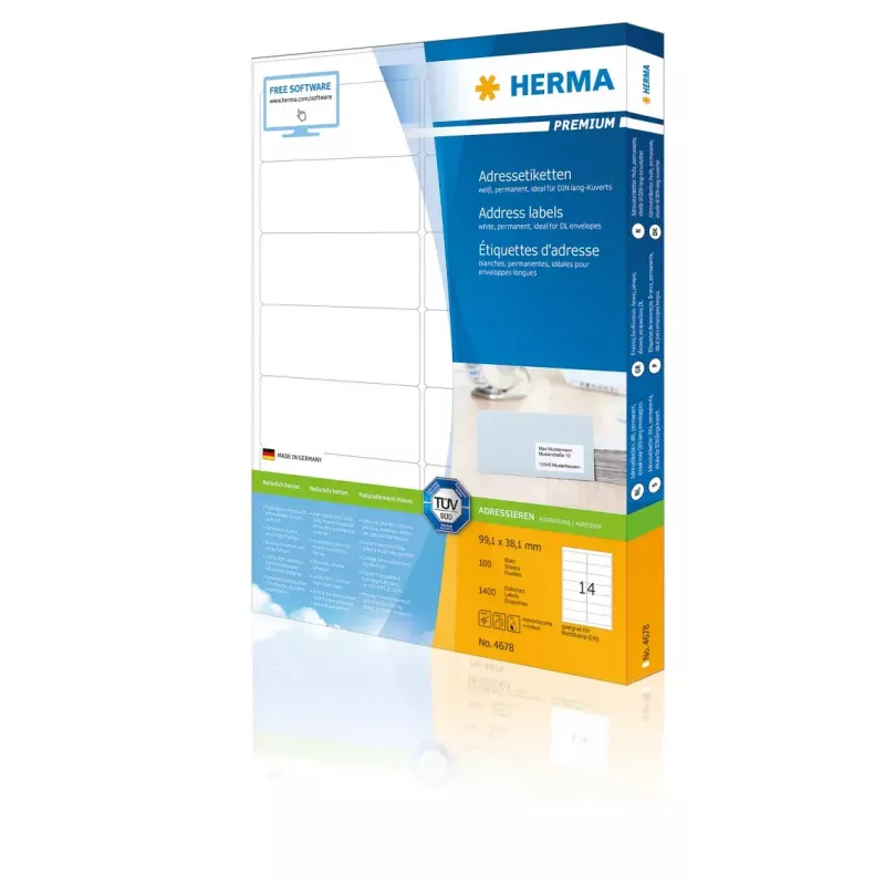 Adrešu uzlīmes Premium HERMA A4 99.1x38.1 mm 1400 gab.