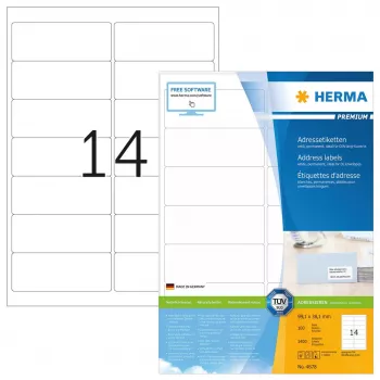 Adrešu uzlīmes Premium HERMA A4 99.1x38.1 mm 1400 gab.