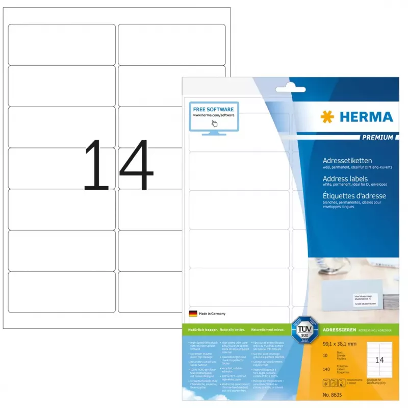 Adrešu uzlīmes Premium HERMA A4 99,1x38,1 mm 140 gab.