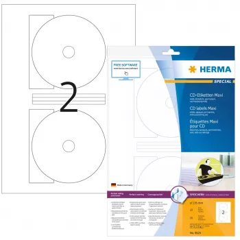 Pašlīmējoša printera etiķete HERMA CD etiķetes Maxi A4 Ø 116 mm