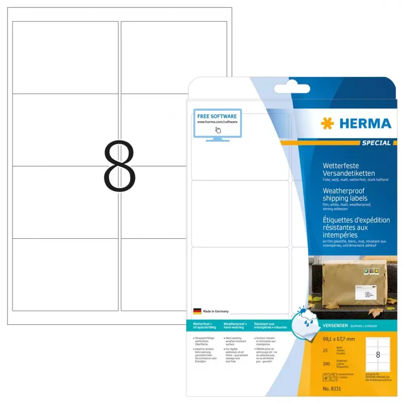 Piegādes etiķetes HERMA 8331 A4 99,1x67,7 mm balta 200 gab.