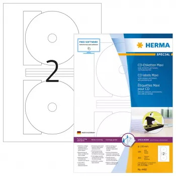 Pašlīmējošās printera etiķetes HERMA CD etiķetes Maxi A4 Ø 116 mm