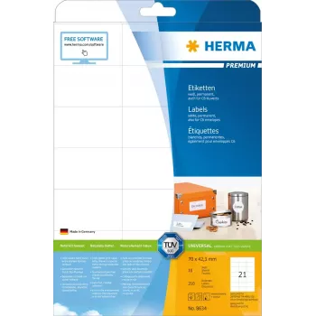 Pašlīmējošas printera etiķetes HERMA Labels Premium A4 70x42,3 mm
