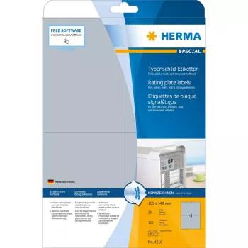 Pašlīmējošās etiķetes HERMA Novērtējuma plāksnīšu etiķetes A4 105x148 mm sudrabotas īpaši spēcīga adhēzijas plēve matēta 100 gab.