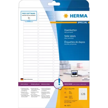 Slaidu uzlīmes HERMA A4 43,2x8,5 mm balts papīrs matēts 3200 gab.